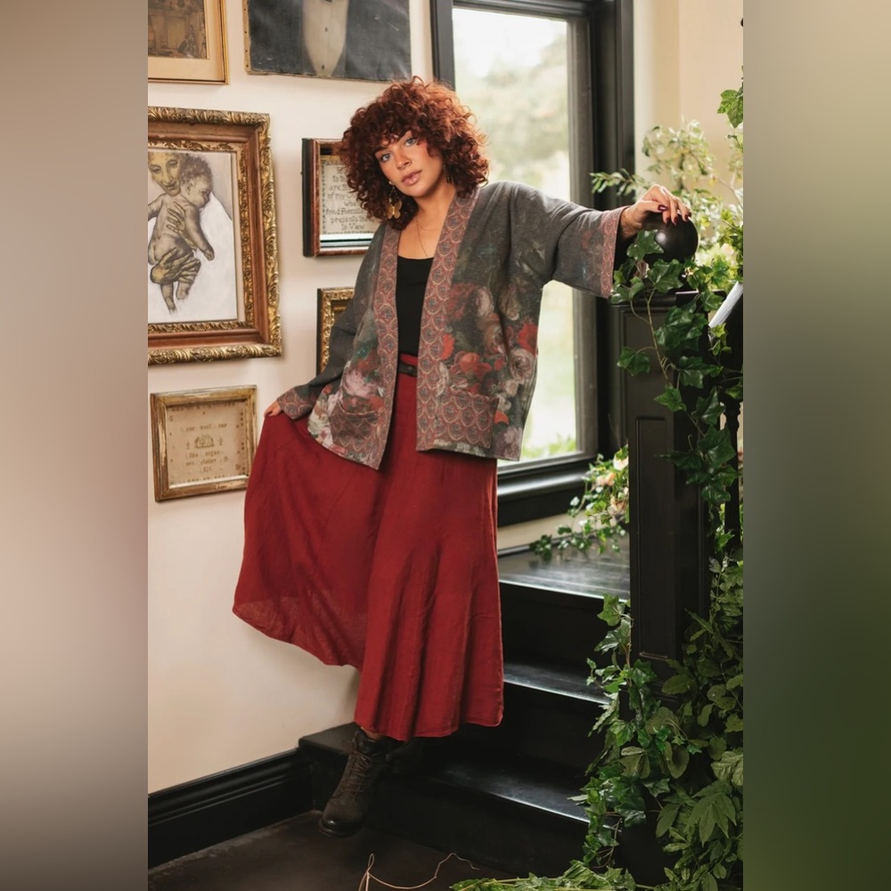 ✨Flight of Fancy Fleece Cottage  Cardigan Vintage Art Statements Jacket - Picture 13 of 13